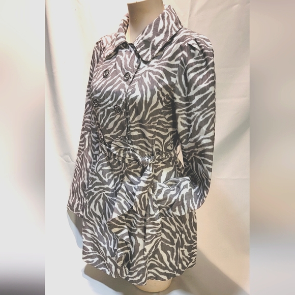Fancy Guess Zebra pattern print Raincoat Trench Coat Jacket size M - Picture 1 of 14